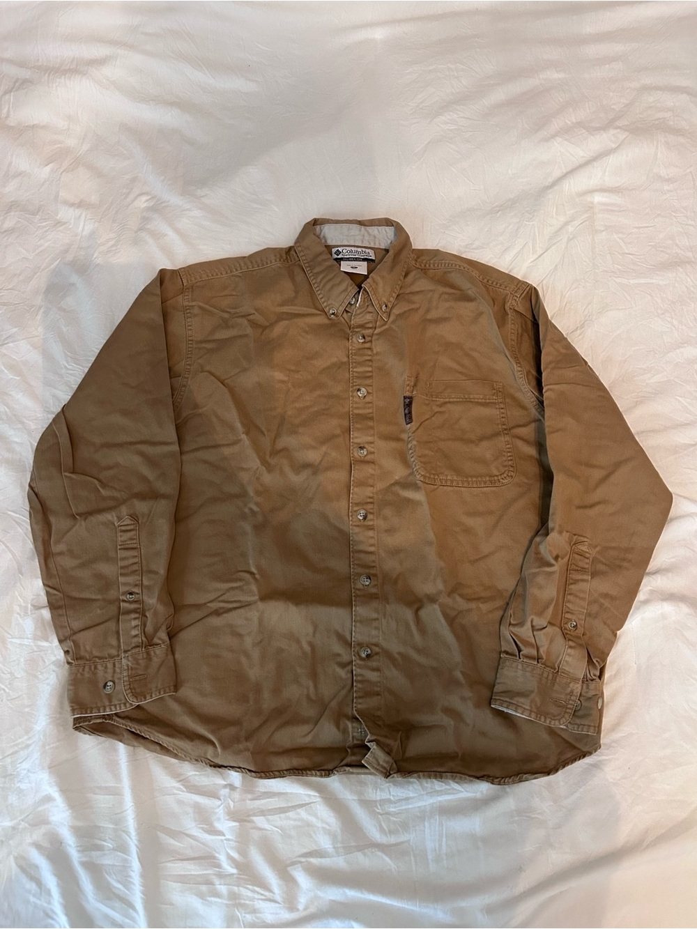Vintage Columbia Men’s Brown Button-Up Long Sleeve Shirt Mens M